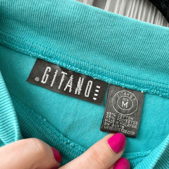 Vintage 90s Gitano Scottie Dog Cropped Shirt Teal M Y2K Kidcore Cute - Picture 10 of 12